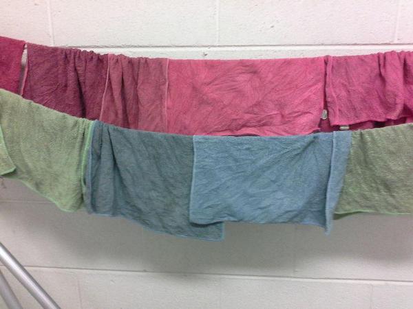Microfibre cleaning cloths should be laundered daily according to colour and dried using a commercial dryer. Dirty and damaged cloths should be disposed of.